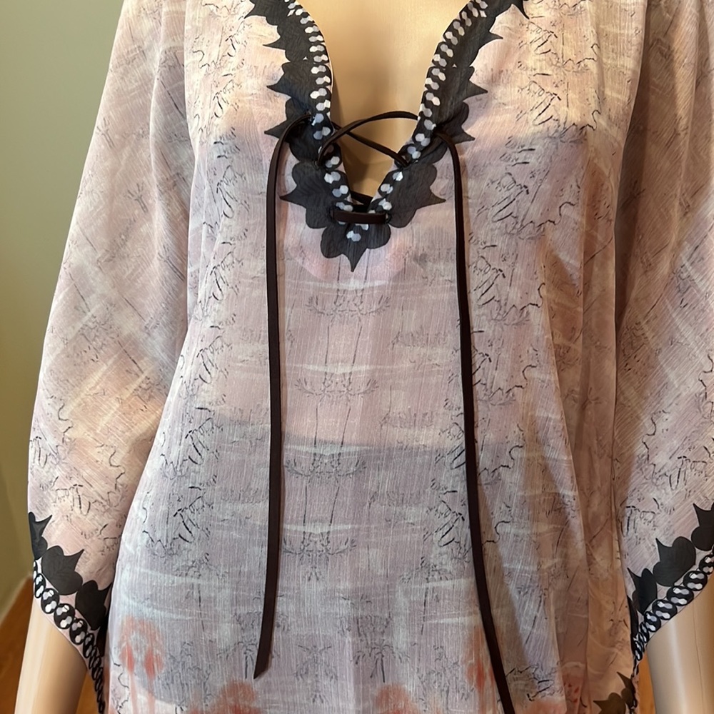 Cream Kaftan In Multi-Colored With Tree Design La… - image 6